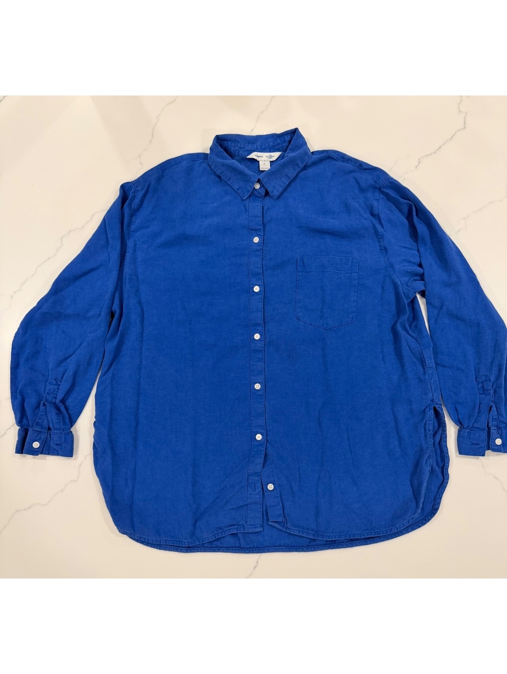 Womans Old Navy Linen Blend Button Up Shirt Boyfriend Shirt Blue Size Large